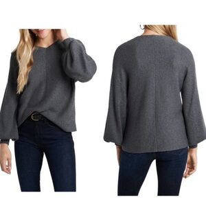 1.STATE Gray Balloon Sleeve V-Neck Ribbed Sweater size 3X